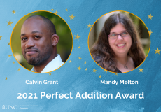 Grant-Melton-Perfect-Addition-Award-web Calvin Grant and Mandy Melton '13 receive 2021 Employee Forum’s Perfect Addition Award
