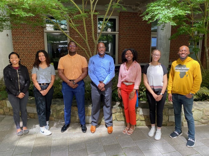 In the center of the photo (light blue shirt) is the 2023 guest speaker, Prof. Thomas Epps, III, Allan & Myra Ferguson Distinguished Professor of Chemical & Biomolecular Engineering at the University of Delaware.   He is with 