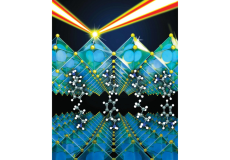 Pyramid-shaped inorganic layers of a hybrid perovskite thin film are joined by organic ligands, some with carbon chains and some with benzene rings.